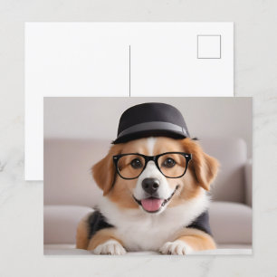 Carte Postale Chien drôle avec lunettes et casquette