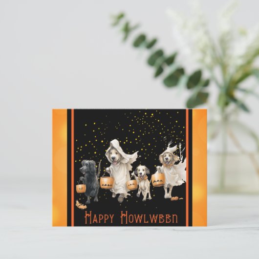 Carte Postale Chien drôle mignon Joyeux Halloween Howlween (Debout devant)