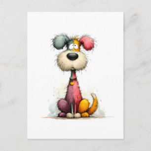 Carte Postale Chien drôle mignon Patchwork coloré hirsute