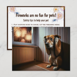 Carte Postale Chien effrayé regardant des feux d'artifice