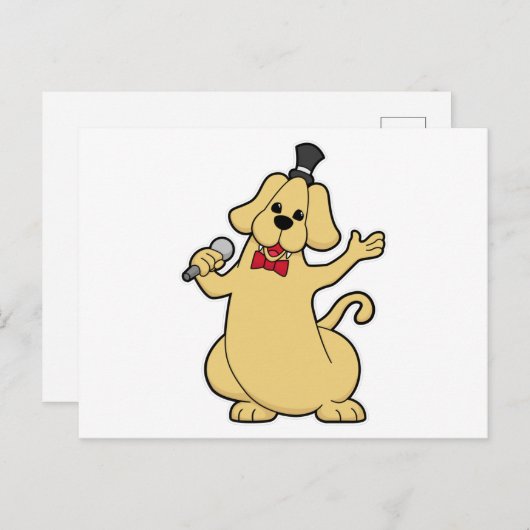 Carte Postale Chien en chantant avec microphone (Devant / Derrière)