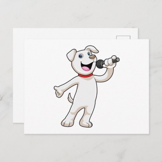Carte Postale Chien en chantant avec microphone (Devant / Derrière)