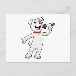 Carte Postale Chien en chantant avec microphone