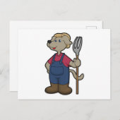 Carte Postale Chien en fermier avec Rake & Casquette (Devant / Derrière)