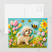 Carte Postale Chien en feutre avec fleurs printanières (Devant / Derrière)