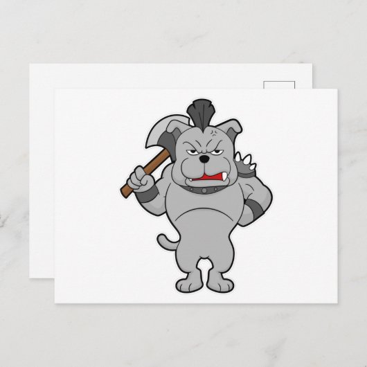 Carte Postale Chien en Guerrier avec Hache (Devant / Derrière)