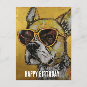 Carte Postale Chien en Lunettes Jaunes Collage d'Anniversaire en