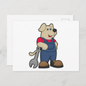 Carte Postale Chien en mécanicien avec clé à écrou (Devant / Derrière)