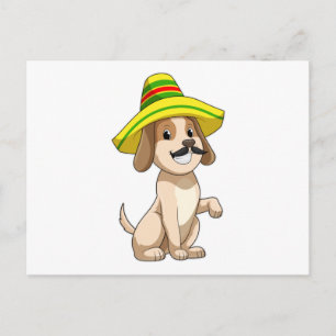 Carte Postale Chien en Mexicain avec chapeau de paille
