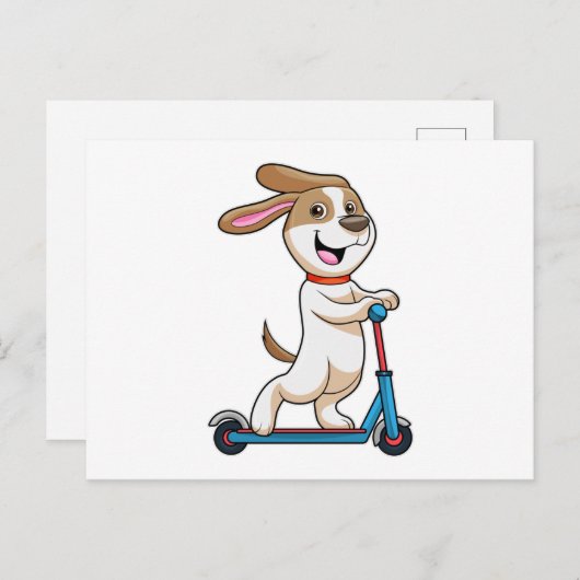Carte Postale Chien en motard avec scooter (Devant / Derrière)