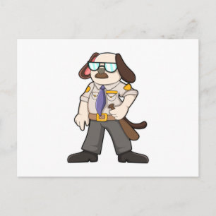 Carte Postale Chien en officier de police avec Baton & Lunettes 