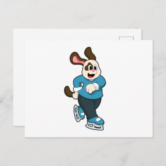 Carte Postale Chien en patin à glace avec des patins à glace (Devant / Derrière)