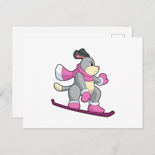 Carte Postale Chien en planchiste avec son snowboard (Devant / Derrière)