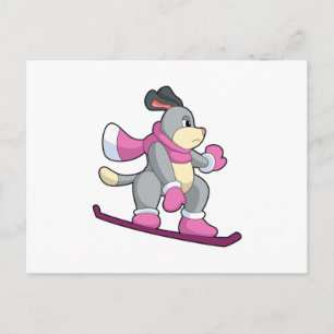 Carte Postale Chien en planchiste avec sonowboard