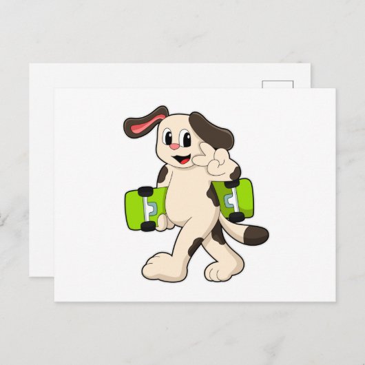 Carte Postale Chien en Skate avec Skateboard (Devant / Derrière)