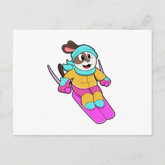 Carte Postale Chien en skieur avec ski et écharpe (Devant)