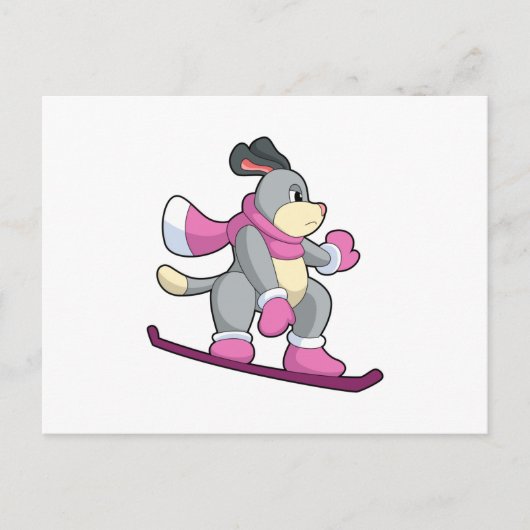 Carte Postale Chien en Snowboardeur avec Sonowboard (Devant)