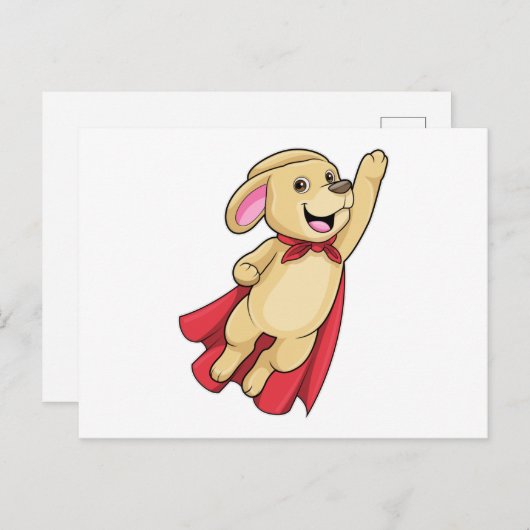 Carte Postale Chien en Super-héros avec Cape (Devant / Derrière)