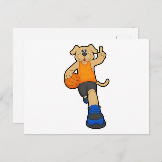 Carte Postale Chien en tant que joueur de basket-ball avec ballo (Devant / Derrière)