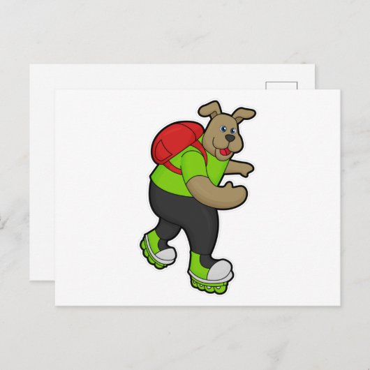 Carte Postale Chien en tant que patineur avec des patins en lign (Devant / Derrière)