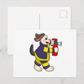 Carte Postale Chien en tant que pompier avec extincteur d'incend (Devant / Derrière)