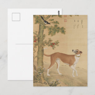Carte Postale Chien et oiseau d'art vintage Greyhound chinois