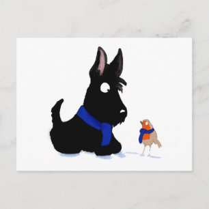 Carte Postale Chien et Robin écossais