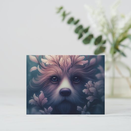 Carte Postale Chien Etrange Avec Fleur (Debout devant)