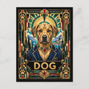 Carte Postale Chien, faune Art Déco
