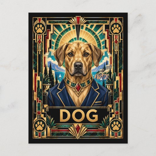 Carte Postale Chien, faune Art Déco (Devant)