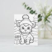 Carte Postale Chien festif enfants coloriage  (Debout devant)