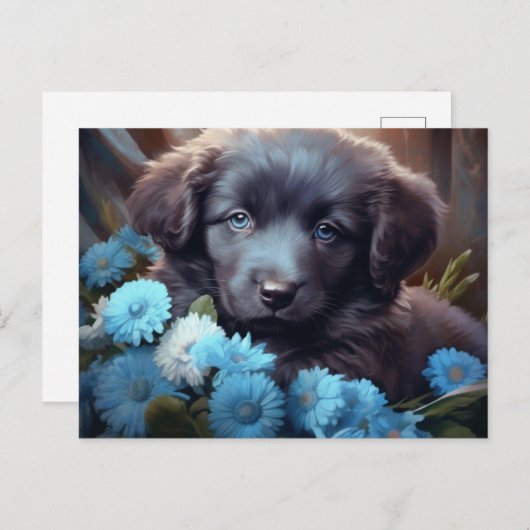 Carte Postale Chien Fleur Bleu (Devant / Derrière)