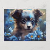 Carte Postale Chien Fleur Bleu (Devant)