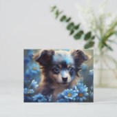 Carte Postale Chien Fleur Bleu (Debout devant)