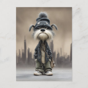 Carte Postale Chien grincheux dans les vêtements de rue