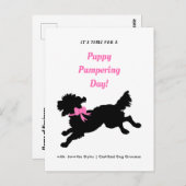 Carte Postale Chien Grooming Rendez-vous Bow rose Noir Chien (Devant / Derrière)