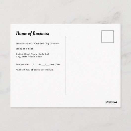 Carte Postale Chien Grooming Rendez-vous Bow rose Noir Chien (Dos)