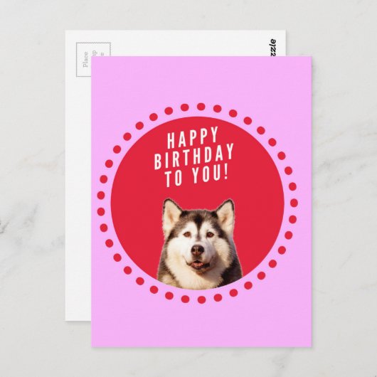 Carte Postale Chien Husky Sibérien mignon qui souhaite un joyeux (Devant / Derrière)