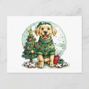 Carte Postale Chien Labrador Retriever jaune de Noël