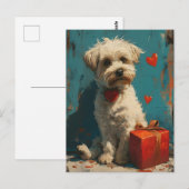 Carte Postale Chien maltais Vintage Saint Valentin (Devant / Derrière)