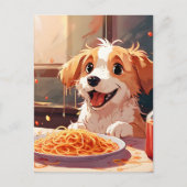 Carte Postale Chien mangeant spaghetti (Devant)