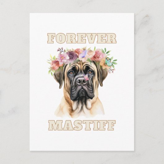 Carte Postale Chien mastiff anglais mignon et drôle avec des fle (Devant)