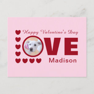 Carte Postale Chien mignon amour Coeurs Valentines Day Red Post