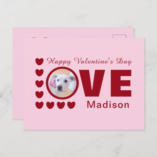 Carte Postale Chien mignon amour Coeurs Valentines Day Red Post (Devant / Derrière)