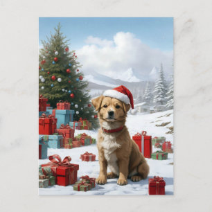Carte Postale chien mignon avec beaucoup de cadeaux