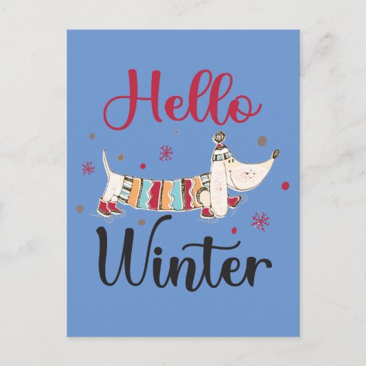 Carte Postale Chien mignon Bonjour hiver (Devant)