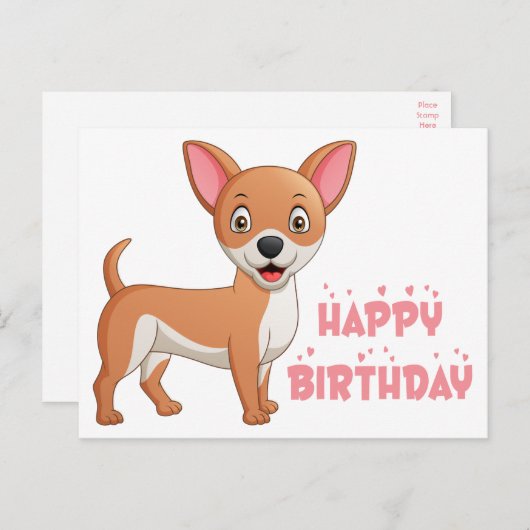 Carte Postale Chien Mignon Chiot Dessin Animé Drôle Anniversaire (Devant / Derrière)