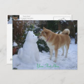 Carte Postale chien mignon embrasser la scène de neige bonhomme (Devant / Derrière)