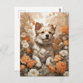 Carte Postale chien mignon en fleurs (Devant / Derrière)