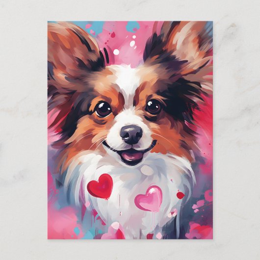 Carte Postale Chien Papillon Saint-Valentin (Devant)